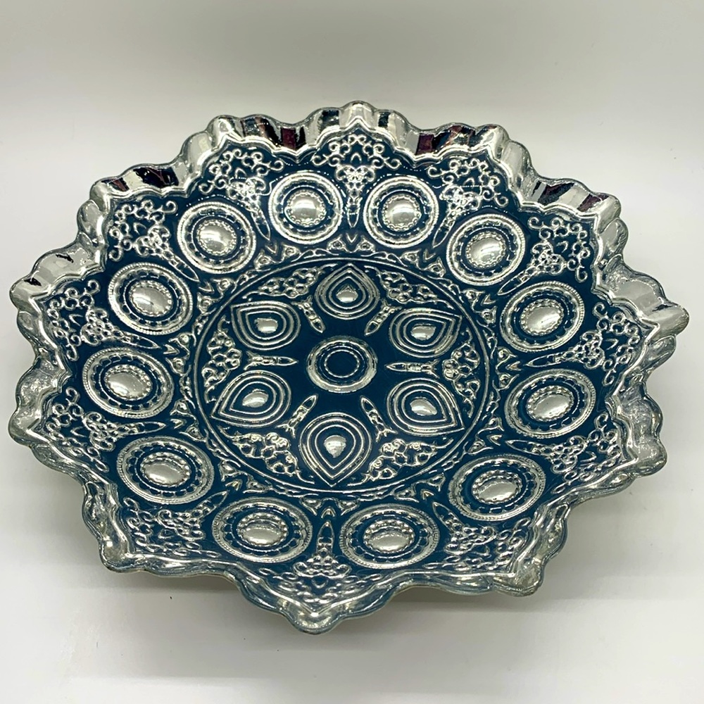 Turkish Silver and Blue Hand Painted plate with intricate detail design